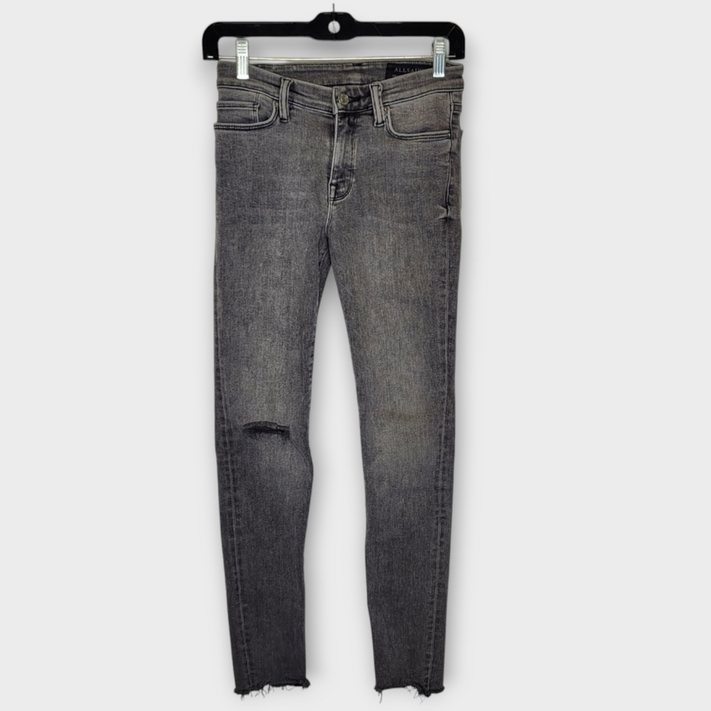 AllSaints Grace Distressed Skinny Jeans 26 Gray Distressed